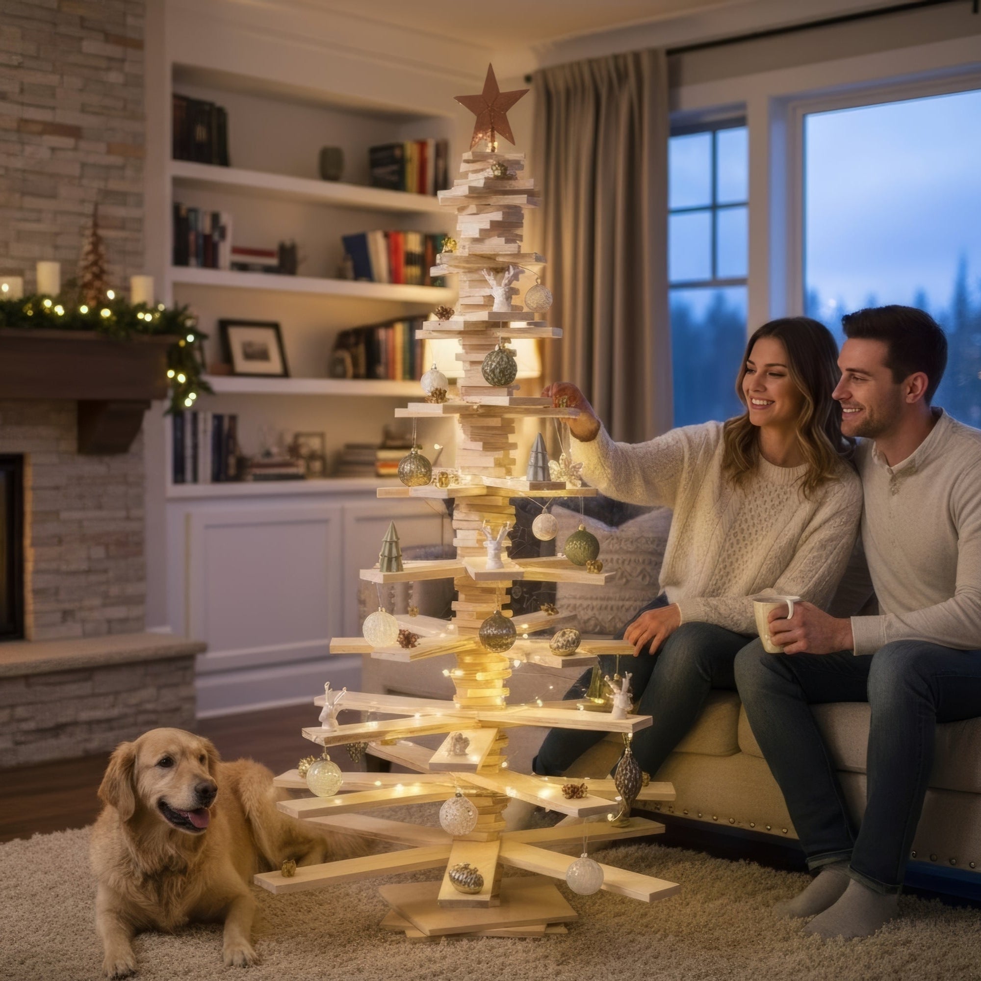 Montage d'un sapin de noel en bois modulable en famille
