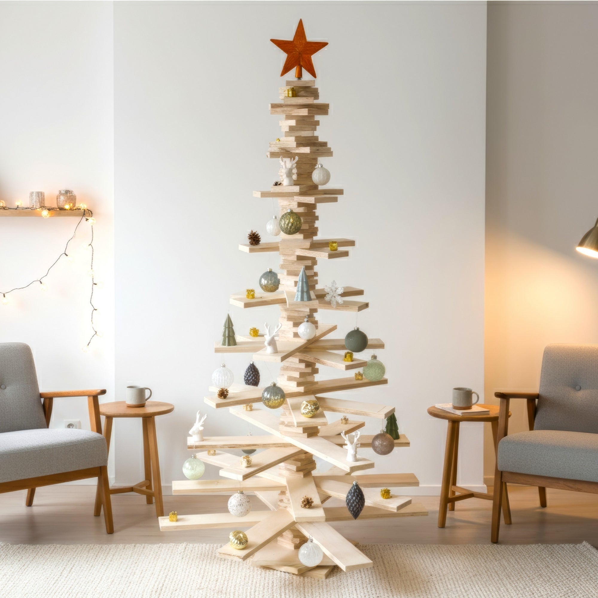 Sapin de noël en bois design à branche large