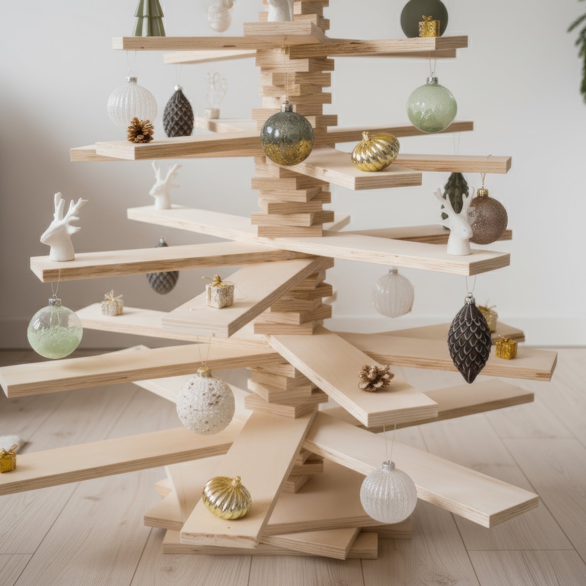 Sapin de noël en bois design à branche large